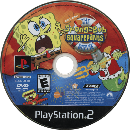 The SpongeBob SquarePants Movie game for the PlayStation 2 featuring action platformer gameplay with character switching puzzle solving and levels based on the film as SpongeBob and Patrick adventure across Bikini Bottom and beyond disc