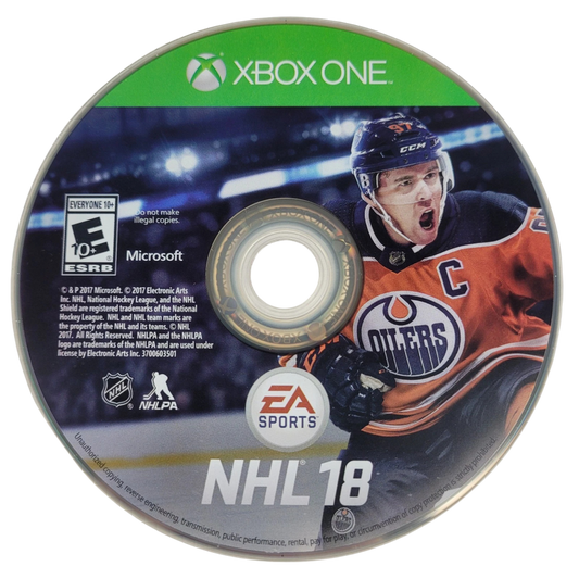 NHL 18 disc for Xbox One (XONE) sports hockey video game