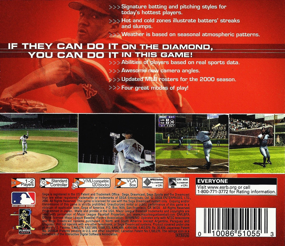 World Series Baseball 2K1 game for the Sega Dreamcast featuring baseball simulation gameplay with realistic MLB rosters franchise mode improved pitching and batting mechanics and presentation focused on authentic televised baseball action back cover
