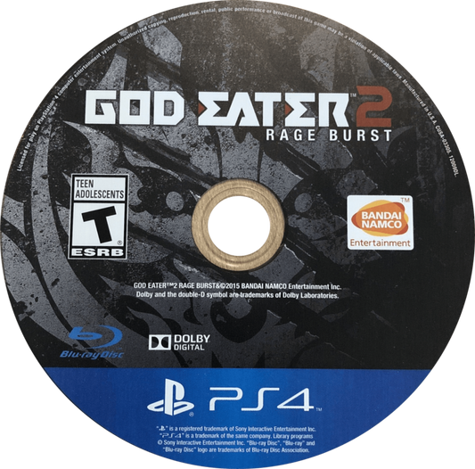 God Eater 2: Rage Burst – PlayStation 4 (PS4) video game disc, anime action RPG by Bandai Namco Entertainment