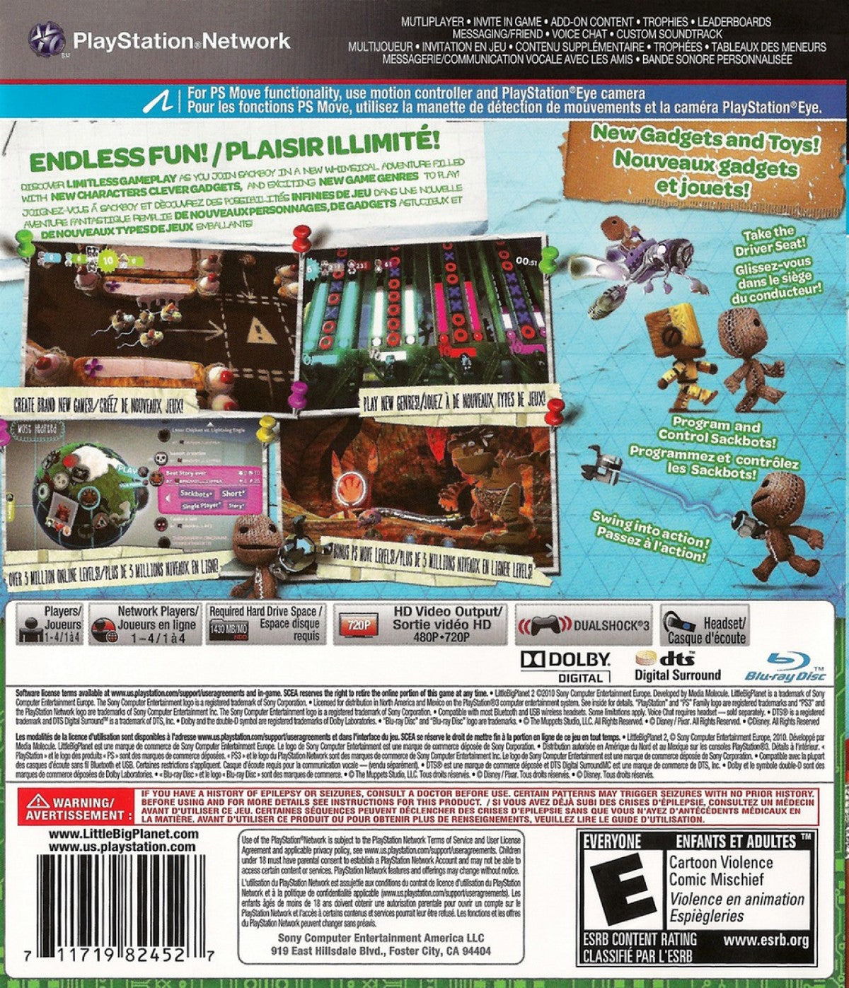 LittleBigPlanet 2 back cover art for PlayStation 3 (PS3) video game