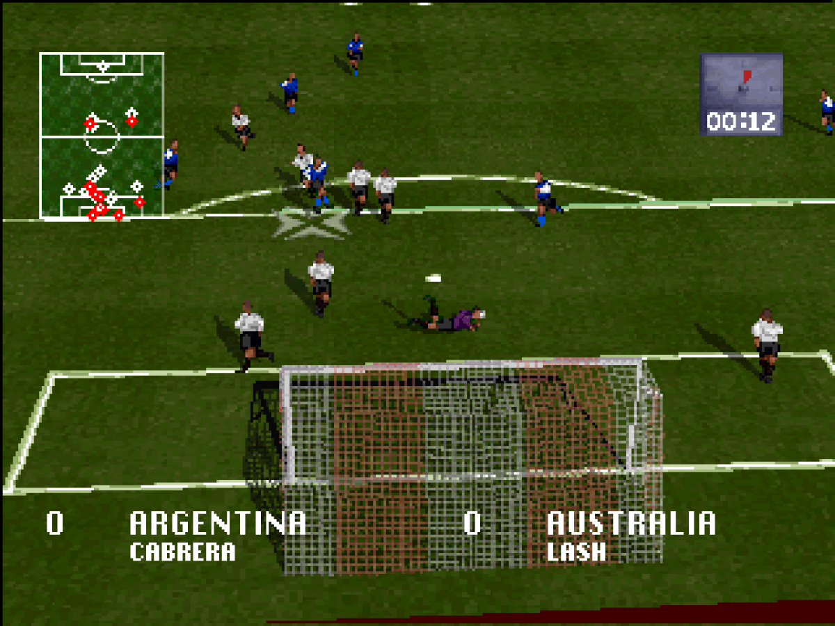 Striker '96 gameplay for PlayStation 1 (PS1) soccer sports video game