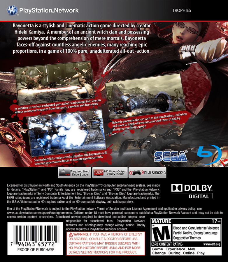Bayonetta back cover art for PlayStation 3 (PS3) video game