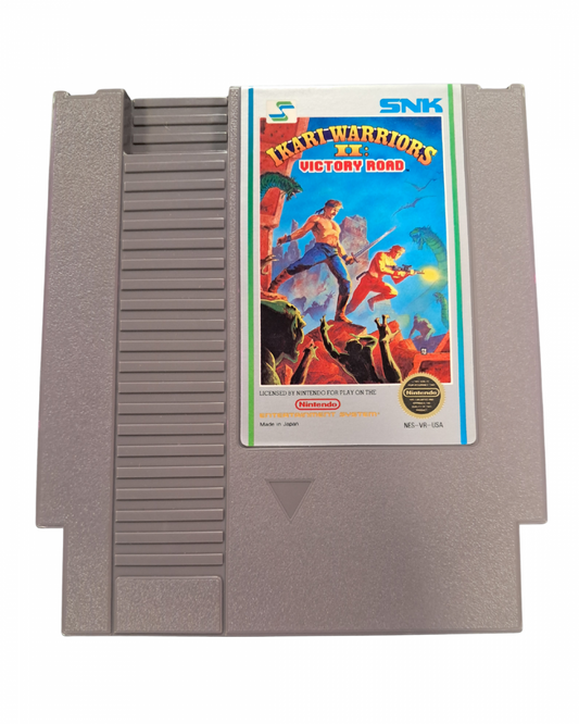 Ikari Warriors II Victory Road for Nintendo Entertainment System top down run and gun shooter featuring military combat enemy soldiers vehicles weapon upgrades and cooperative arcade style gameplay cartridge