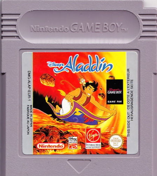 Disney's Aladdin Nintendo Game Boy GB for retro video game enthusiasts featuring side scrolling action platforming gameplay Disney inspired adventure Agrabah themed levels enemy encounters classic handheld gaming movie inspired action and collectible gaming appeal cartridge