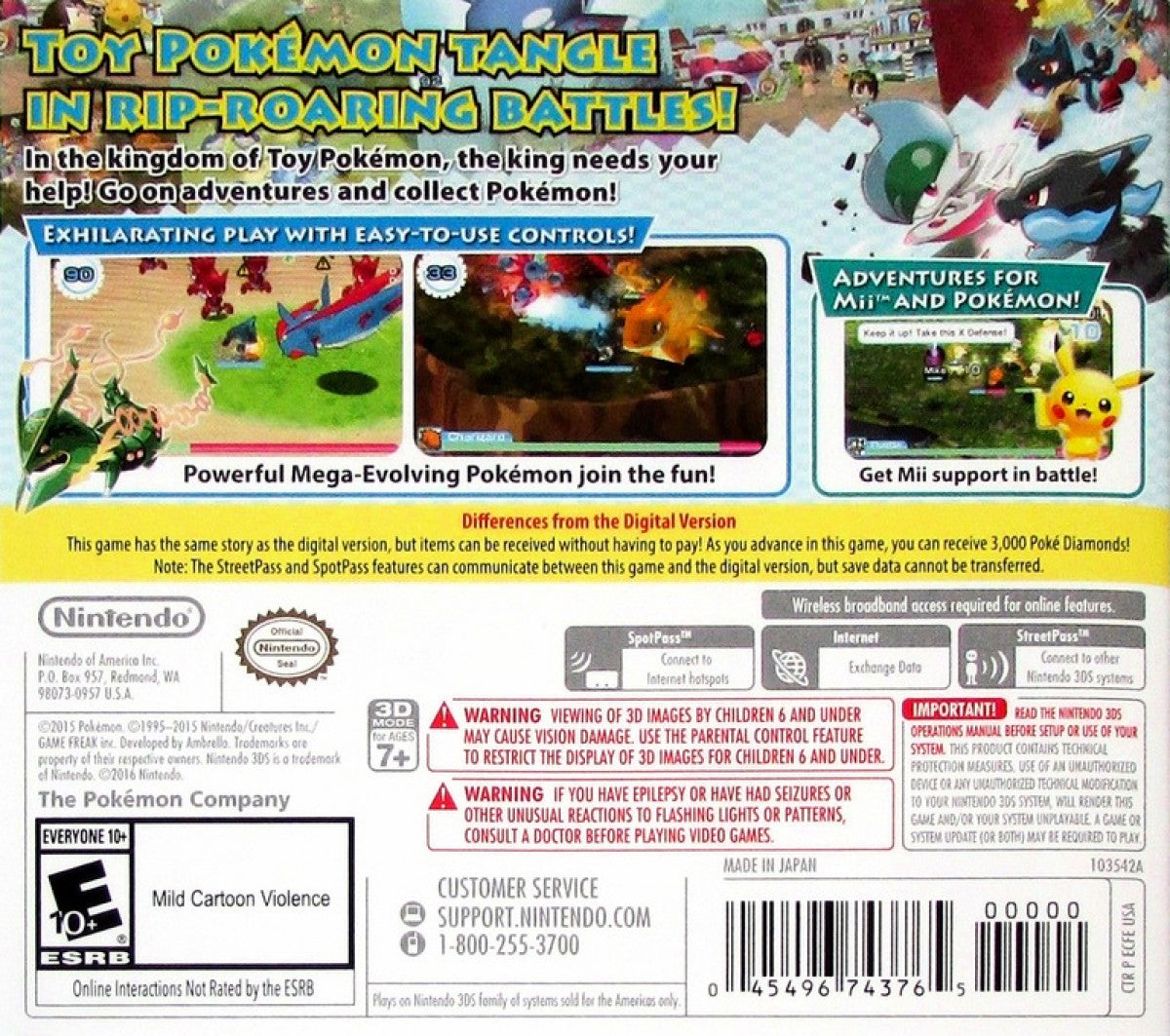 Pokémon Rumble World back of case for Nintendo 3DS (3DS) video game