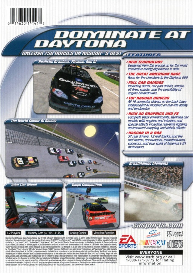 NASCAR 2001 – PlayStation 2 (PS2) stock car racing sports video game back of case