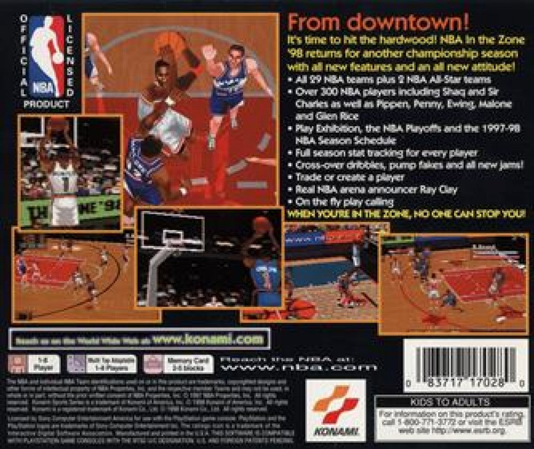 NBA in the Zone '98 back of case for PlayStation 1 (PS1) retro video game