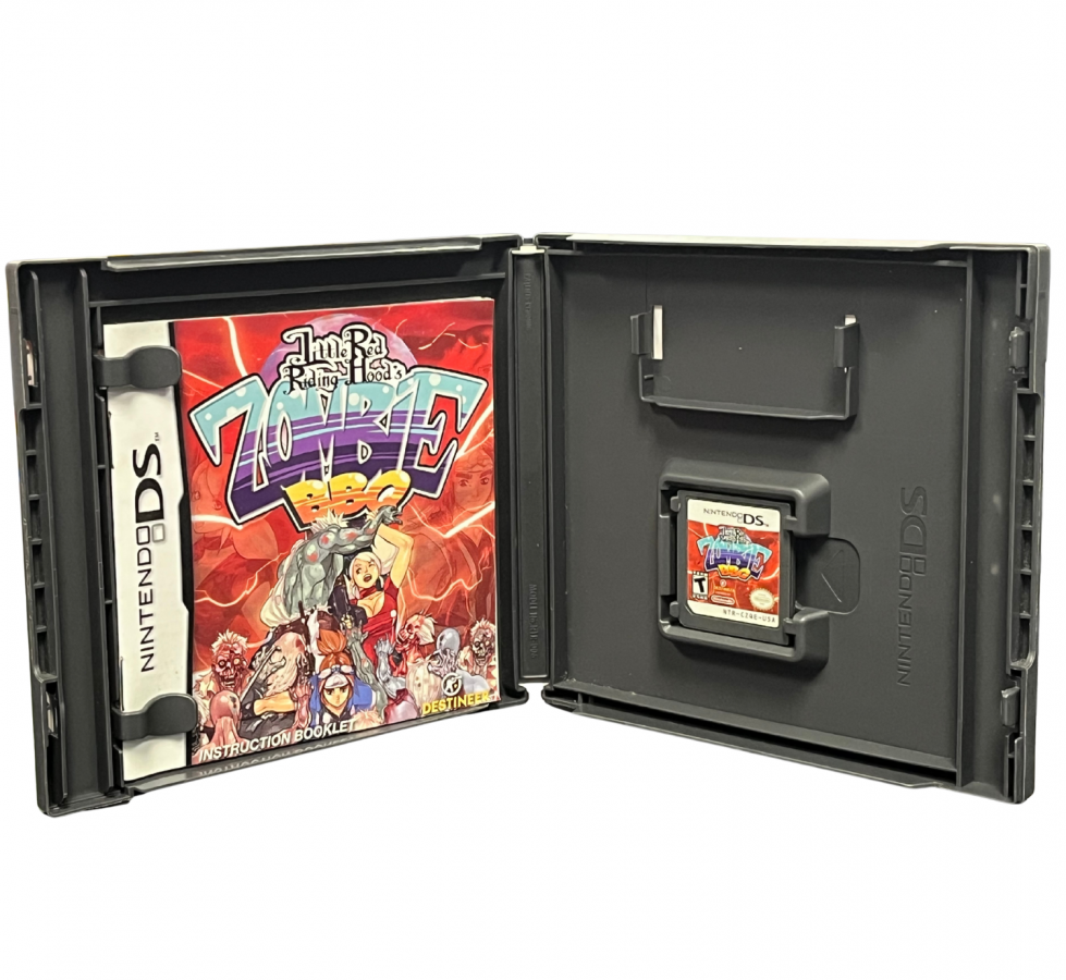 Little Red Riding Hood's Zombie BBQ CIB Nintendo DS DS video game featuring action shooting gameplay zombie battles quirky horror themes Little Red Riding Hood character fast paced combat colorful environments challenging enemies Nintendo DS handheld gaming retro video game collection case interior