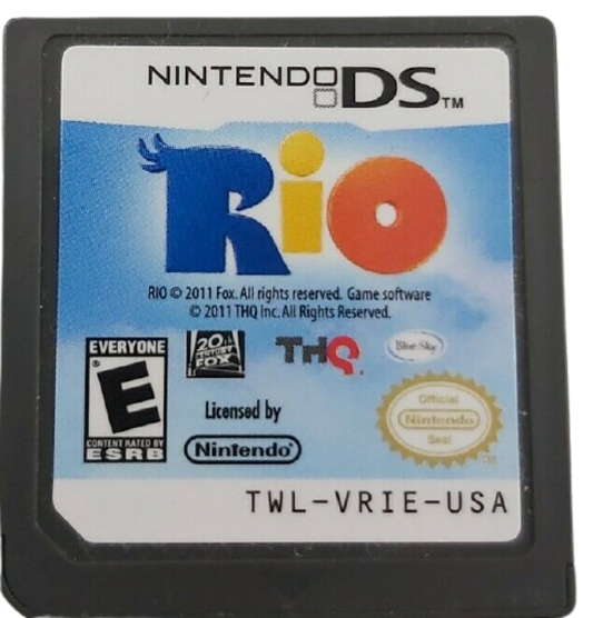 Rio Nintendo DS movie tie in party game mini games Rio animated film Blue macaw adventure casual gameplay touch screen stylus controls Nintendo DS software video game title cartridge