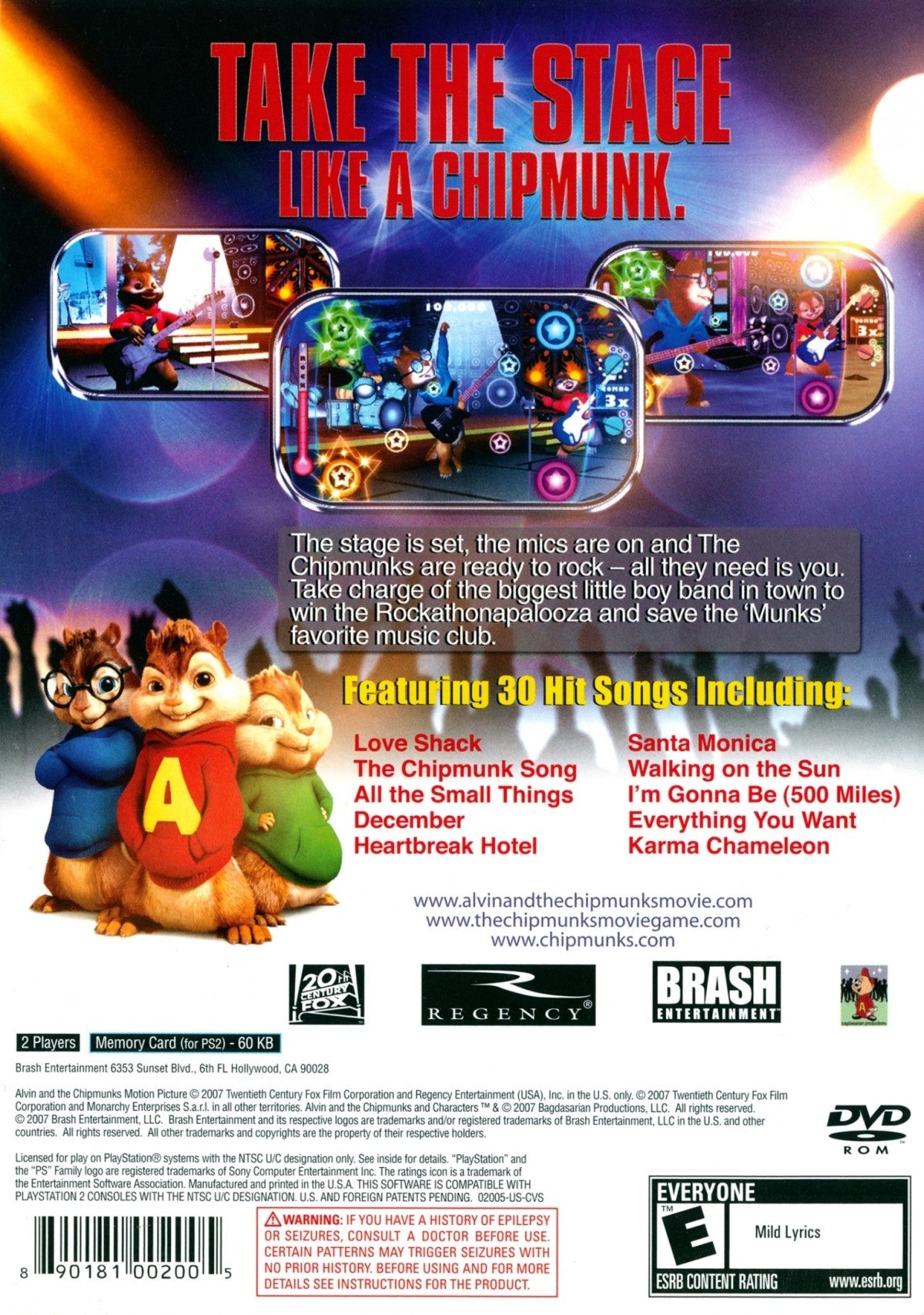 Alvin and the Chipmunks PS2 platformer video game back cover art