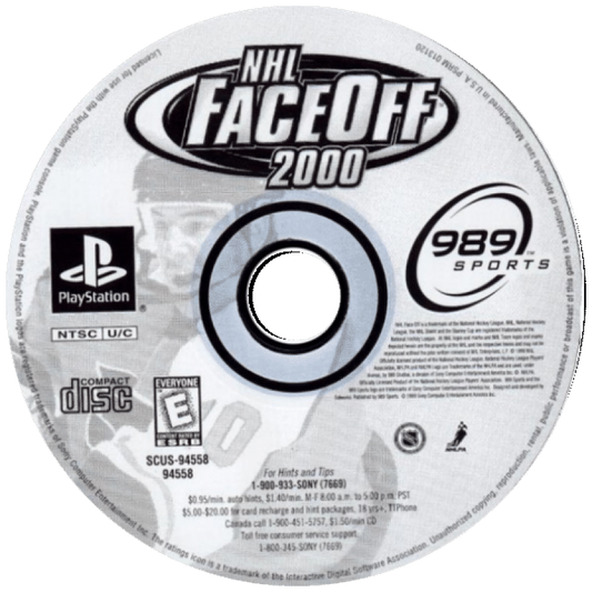 NHL FaceOff 2000 PlayStation 1 hockey sports simulation video game 989 Sports official NHL teams players season mode playoffs multiplayer exhibition matches disc art