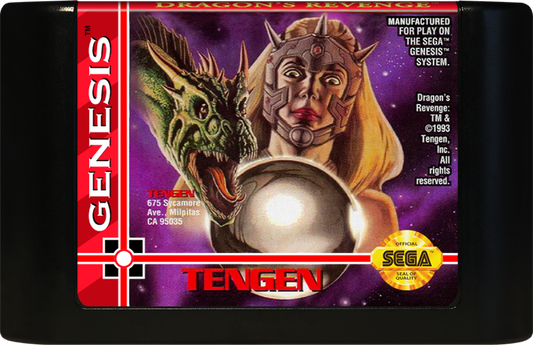 Dragons Revenge retro Sega Genesis video game featuring fantasy pinball gameplay, arcade style action, monster themed tables and classic Genesis entertainment - cartridge