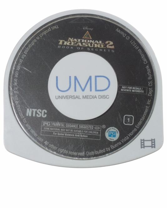 Retro National Treasure 2 PSP UMD movie inspired design featuring cinematic adventure thriller aesthetic vintage PlayStation Portable portable movie entertainment historical treasure hunting action Benjamin Gates mystery exploration nostalgic handheld media presentation UMD