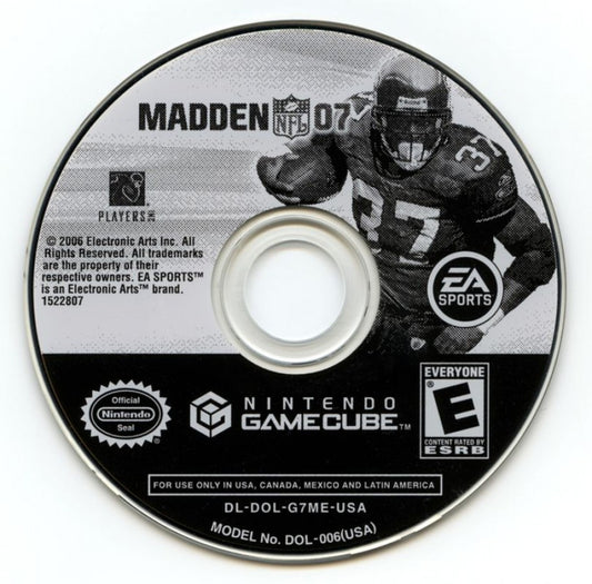 Madden NFL 07 disc for GameCube (GC) sports football video game