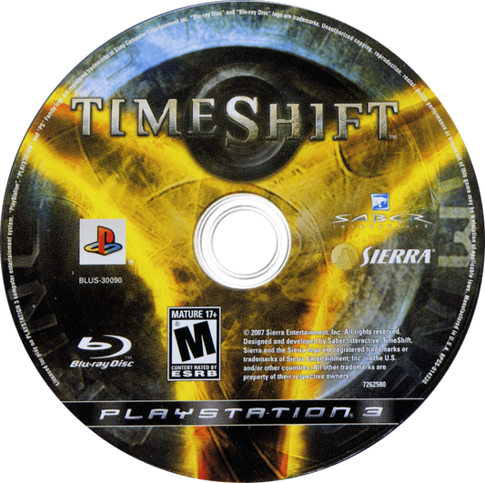 TimeShift PlayStation 3 PS3 retro video game first person shooter featuring time manipulation abilities futuristic combat challenging missions strategic action gameplay enemies and environments classic PS3 gaming experience collectible game collection appeal disc
