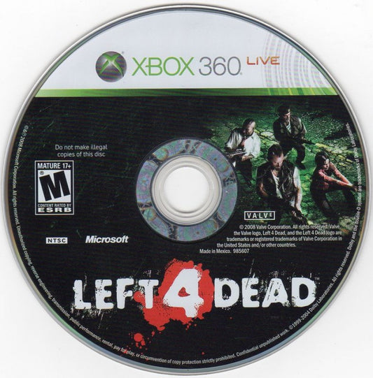 Left 4 Dead disc for Xbox 360 (X360) cooperative zombie survival first-person shooter video game