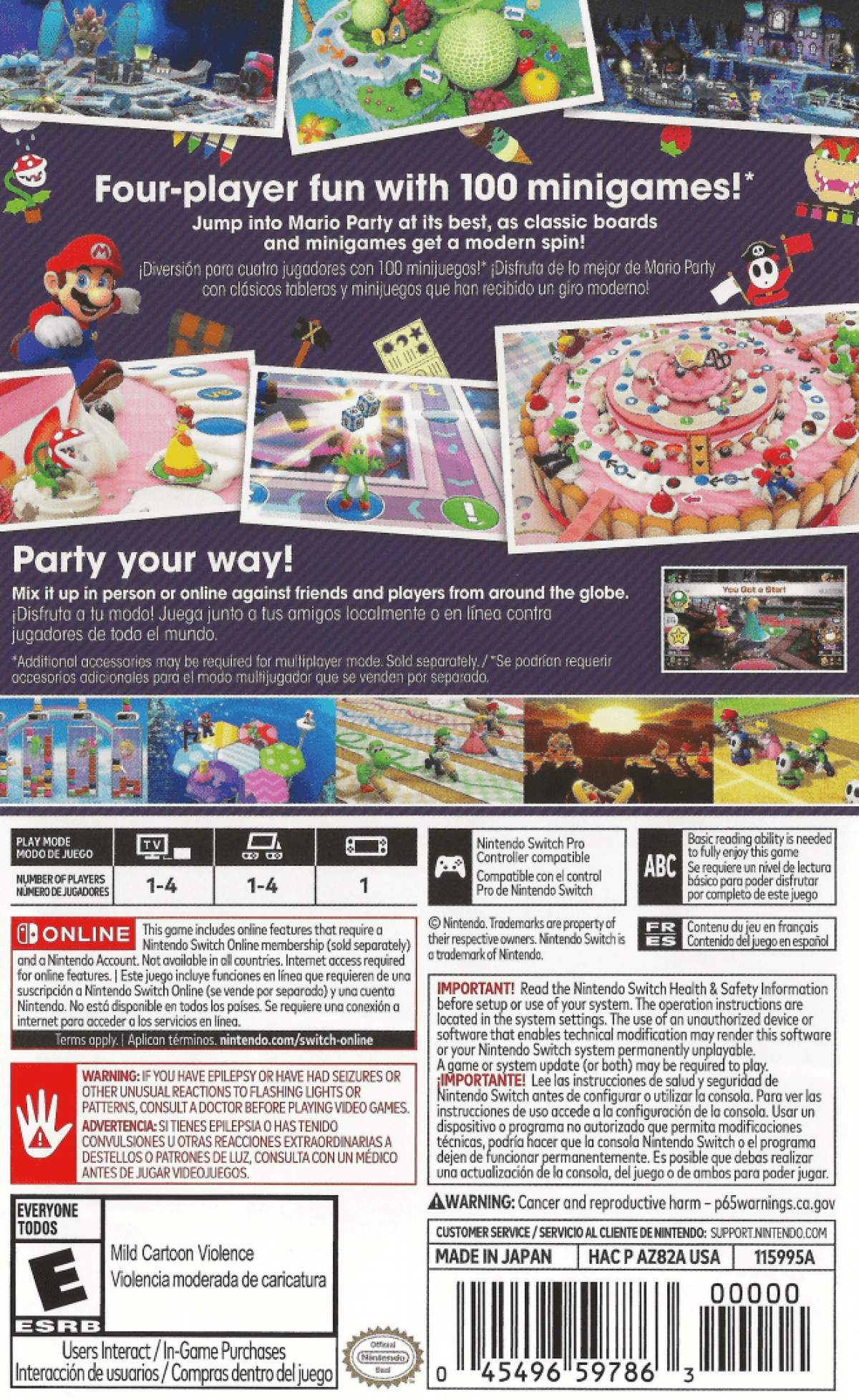 Mario Party Superstars back of box for Nintendo Switch NS video game