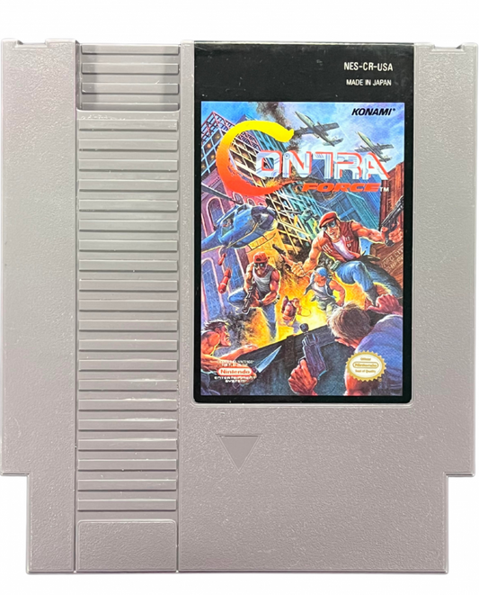 Contra Force Nintendo Entertainment System NES for retro video game enthusiasts featuring run and gun action gameplay side scrolling shooter mechanics cooperative missions intense enemy encounters military themed combat challenging stages and collectible gaming appeal cartridge
