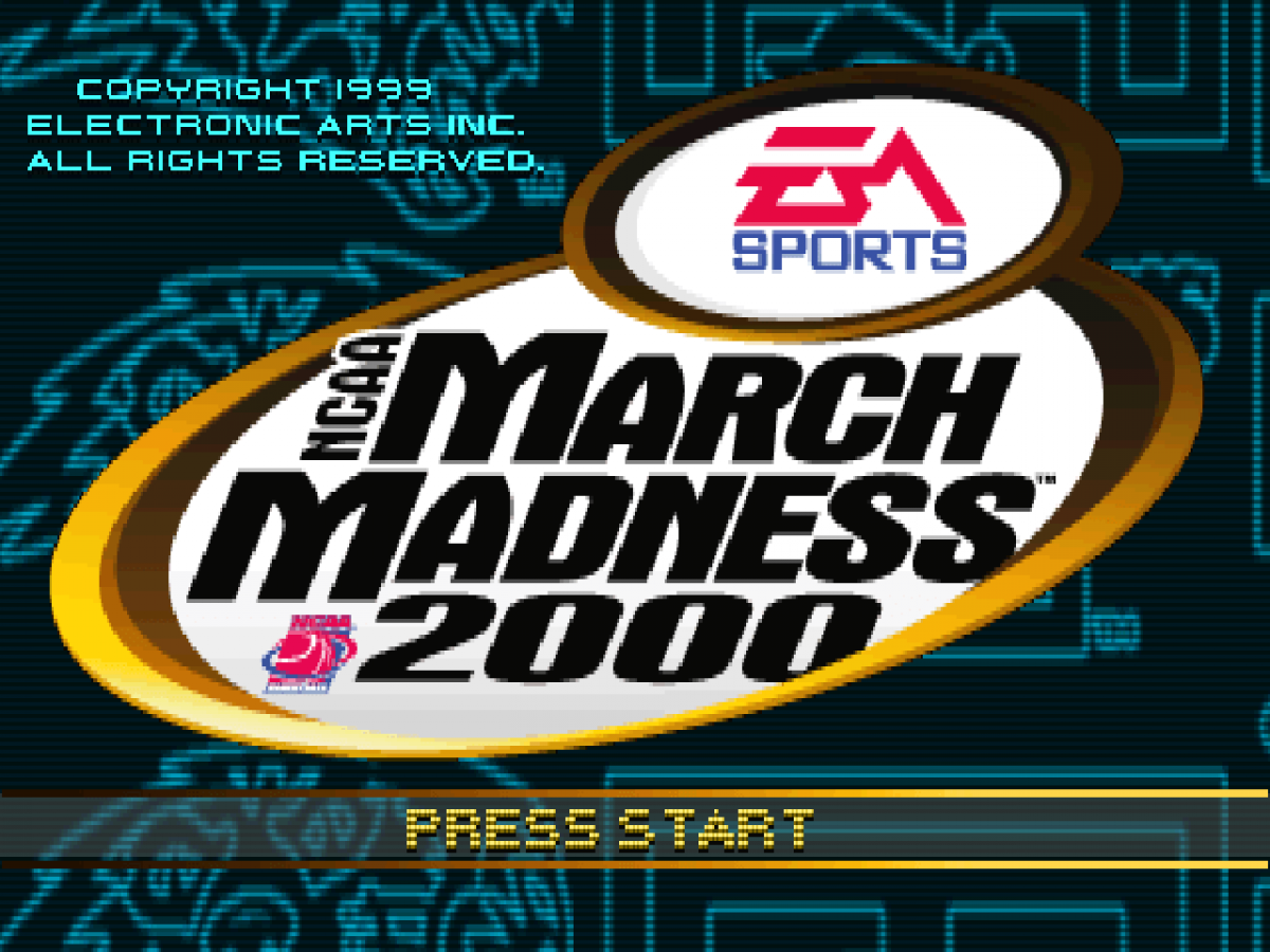 NCAA March Madness 2000 title card for PlayStation 1 (PS1) retro basketball video game