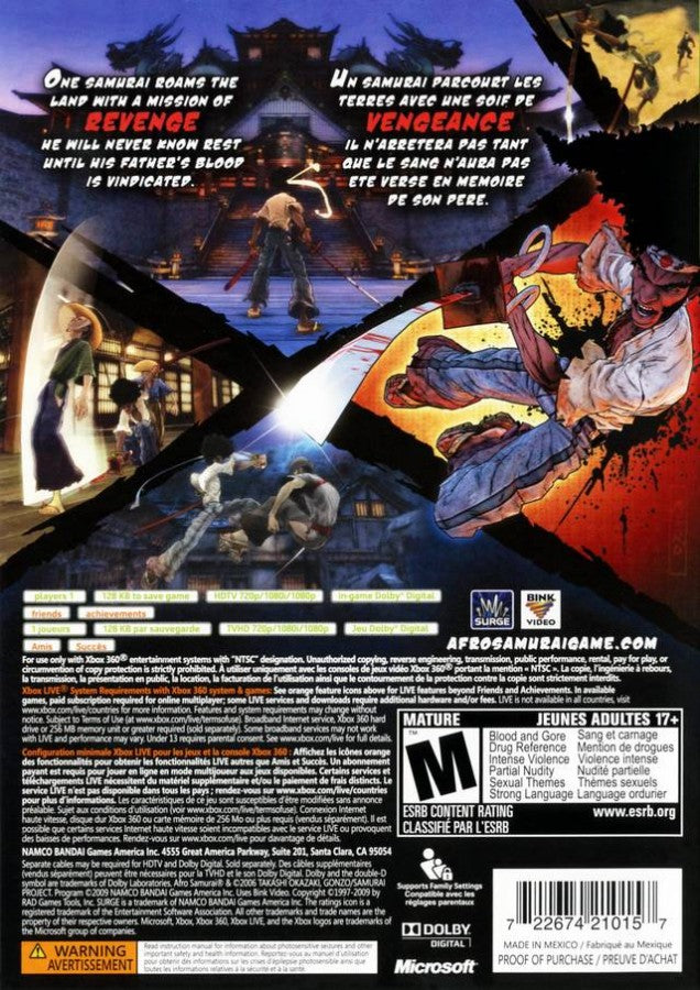 Afro Samurai back cover art for XBOX 360 (X360) video game