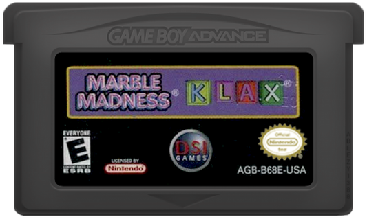 Marble Madness Klax In Box retro Game Boy Advance video game Marble Madness puzzle action arcade gameplay Klax tile matching classic handheld console title Game Boy Advance release cartridge