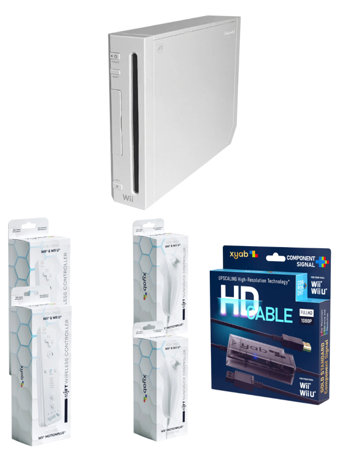 Nintendo Wii Multiplayer Plug and Play Pack bundle featuring a Nintendo Wii console with multiple controllers and essential cables for easy setup and local multiplayer gaming with motion controls and family friendly titles