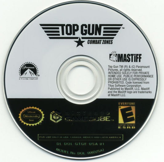 Top Gun: Combat Zones disc for Nintendo GameCube (GC) aerial combat flight simulation video game