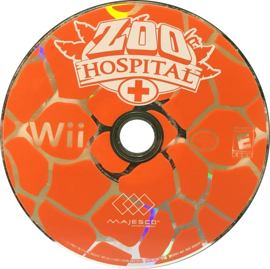 Zoo Hospital disc art for Nintendo Wii (Wii) featuring veterinary simulation gameplay where players diagnose and treat exotic animals, manage a zoo clinic, and perform interactive medical procedures with motion‑based controls.