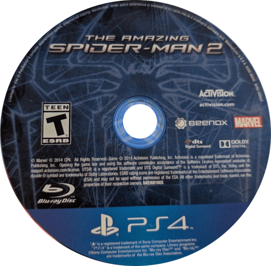 The Amazing Spider-Man 2 disc for PlayStation 4 (PS4) superhero action-adventure game featuring Marvel’s Spider-Man