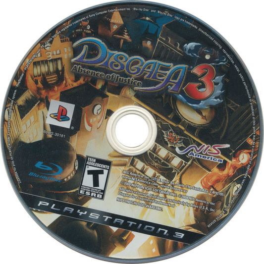 Disgaea 3: Absence of Justice disc art for PlayStation 3 (PS3) video game