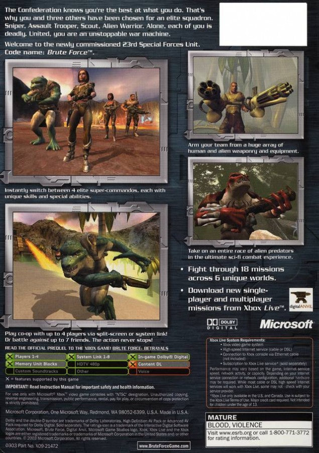Brute Force back cover art for Xbox (XBOX) video game