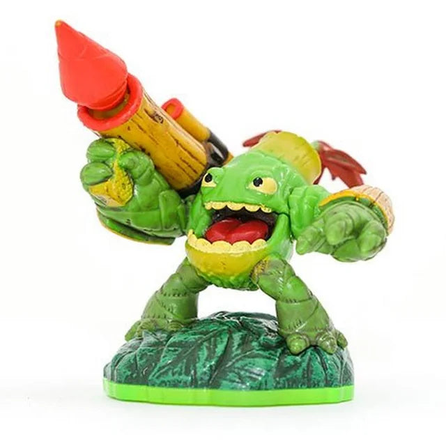 Zook Skylander figure inspired design featuring collectible bamboo cannon warrior character aesthetic plant elemental hero fantasy creature design explosive projectile attacks colorful action adventure gaming collectible presentation