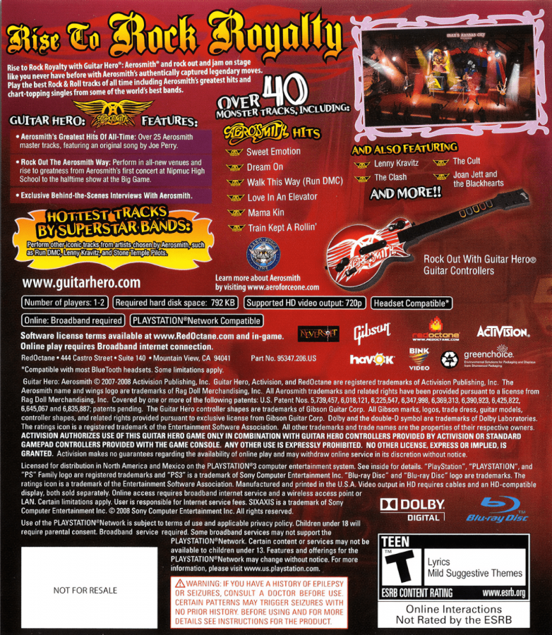 LocalID_Guitar Hero Aerosmith back cover art for PlayStation 3 (PS3) video game32844