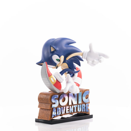 Sonic the Hedgehog First 4 Figures 9 inch statue featuring a dynamic running pose with detailed sculpt vibrant blue coloring themed display base inspired by the Sonic Adventure series and high quality collectible design for display