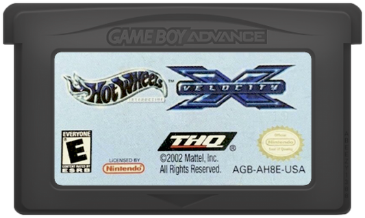 Hot Wheels Velocity X Game Boy Advance GBA video game, racing action, stunt and vehicle gameplay, handheld console title gamecartridge