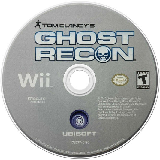 Tom Clancy’s Ghost Recon disc art for Nintendo Wii (Wii) featuring tactical squad‑based combat, motion‑controlled shooting, and missions set in modern military operations.