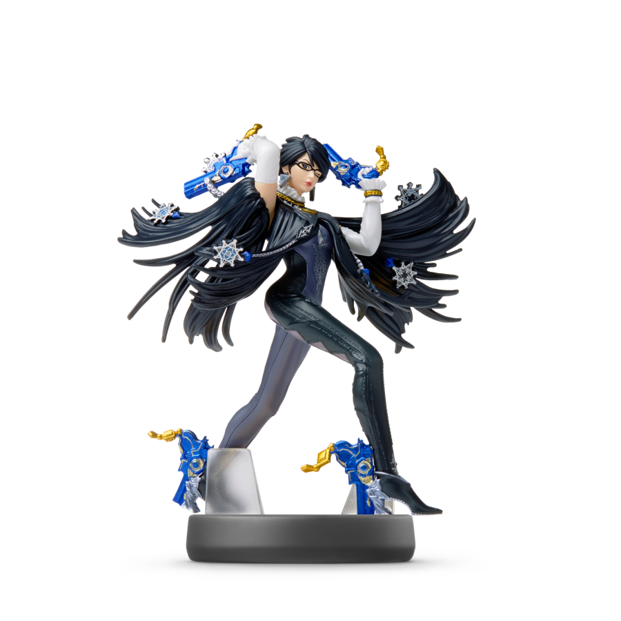 Bayonetta Amiibo Super Smash Bros Nintendo Amiibo collectible figure featuring Bayonetta from the Bayonetta series detailed character design stylish witch attire Super Smash Bros styling NFC functionality compatible Nintendo games Amiibo collection display collectible and gaming accessory appeal