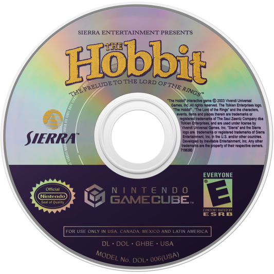 Disc cover art for The Hobbit GameCube GC video game, action adventure, fantasy RPG, Middle-earth story, movie tie-in, Nintendo GameCube title