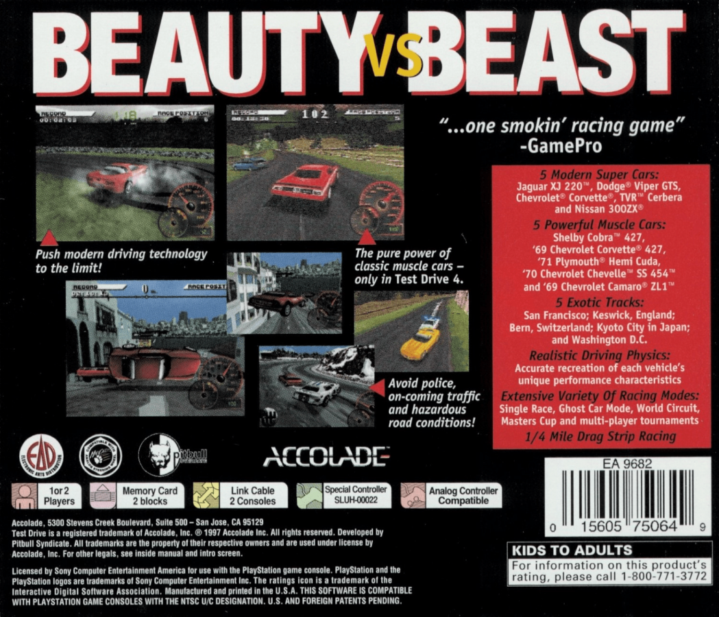Test Drive 4 back of case for PlayStation 1 (PS1) racing video game