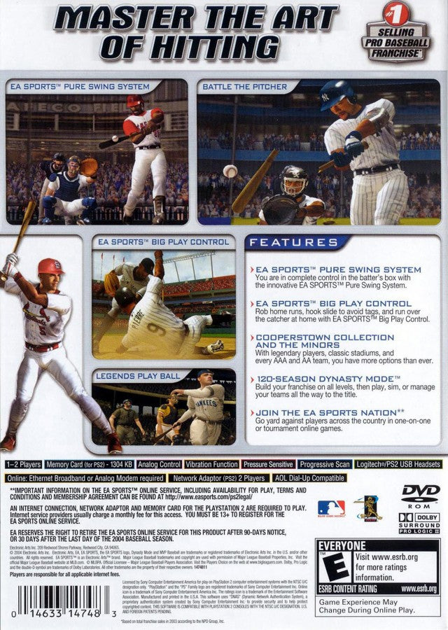MVP Baseball 2004 – PlayStation 2 (PS2) baseball sports video game back of case