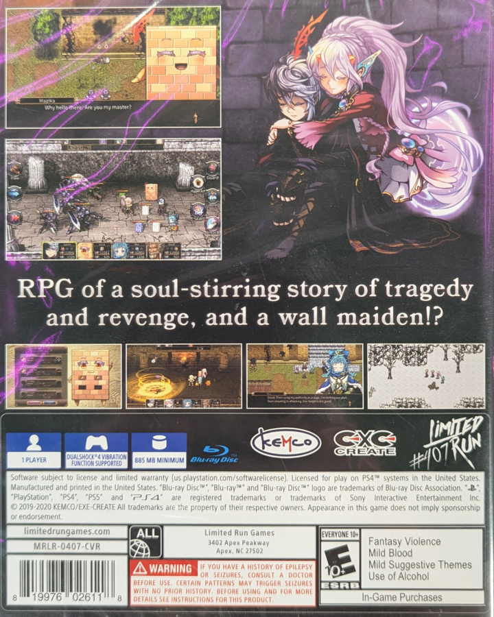 Miden Tower Limited Run 407 PlayStation 4 retro-style dungeon crawler RPG Kemco physical limited print release first-person turn-based combat exploration party-based magic system dungeon crawling collector’s item back cover