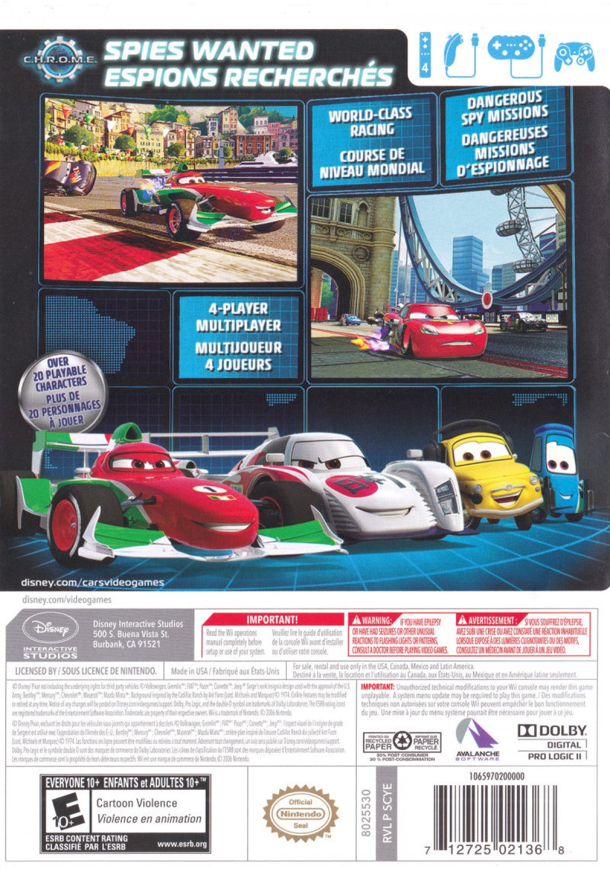 Cars 2 back cover art for Nintendo Wii (Wii) video game