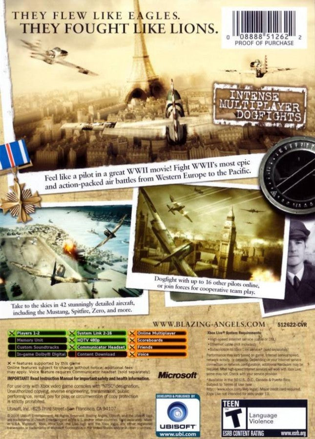 Blazing Angels: Squadrons of WWII back cover art for Xbox (XBOX) video game