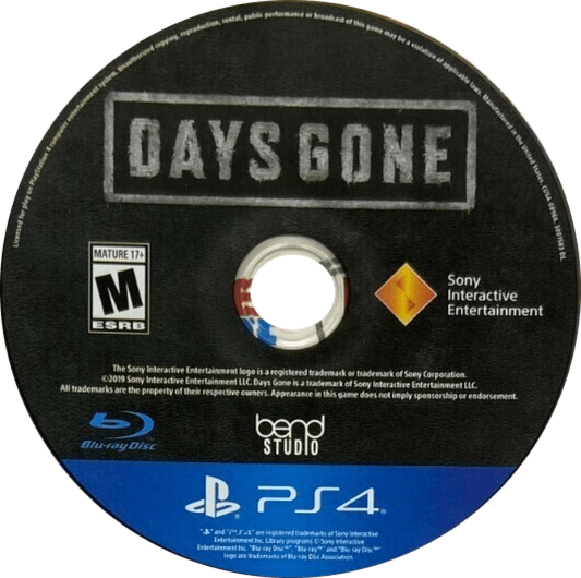 Days Gone PlayStation 4 game featuring open-world action survival gameplay with motorcycle exploration and zombie hordes disc