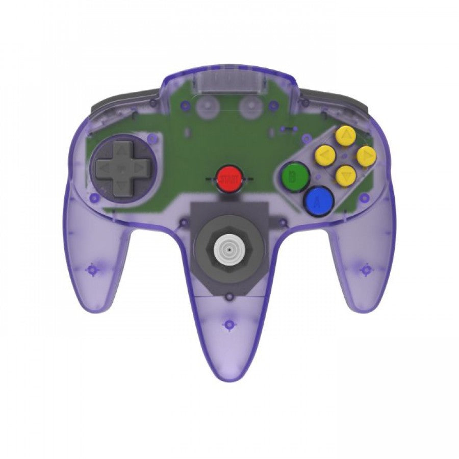 N64 Wireless 2.4GHz Controller for Nintendo 64 N64 Atomic Purple accessory featuring wireless 2.4GHz connectivity classic three prong controller design analog stick directional pad responsive buttons ergonomic grip translucent purple styling and compatibility with supported Nintendo 64 games replacement gaming controller and retro gaming accessory appeal