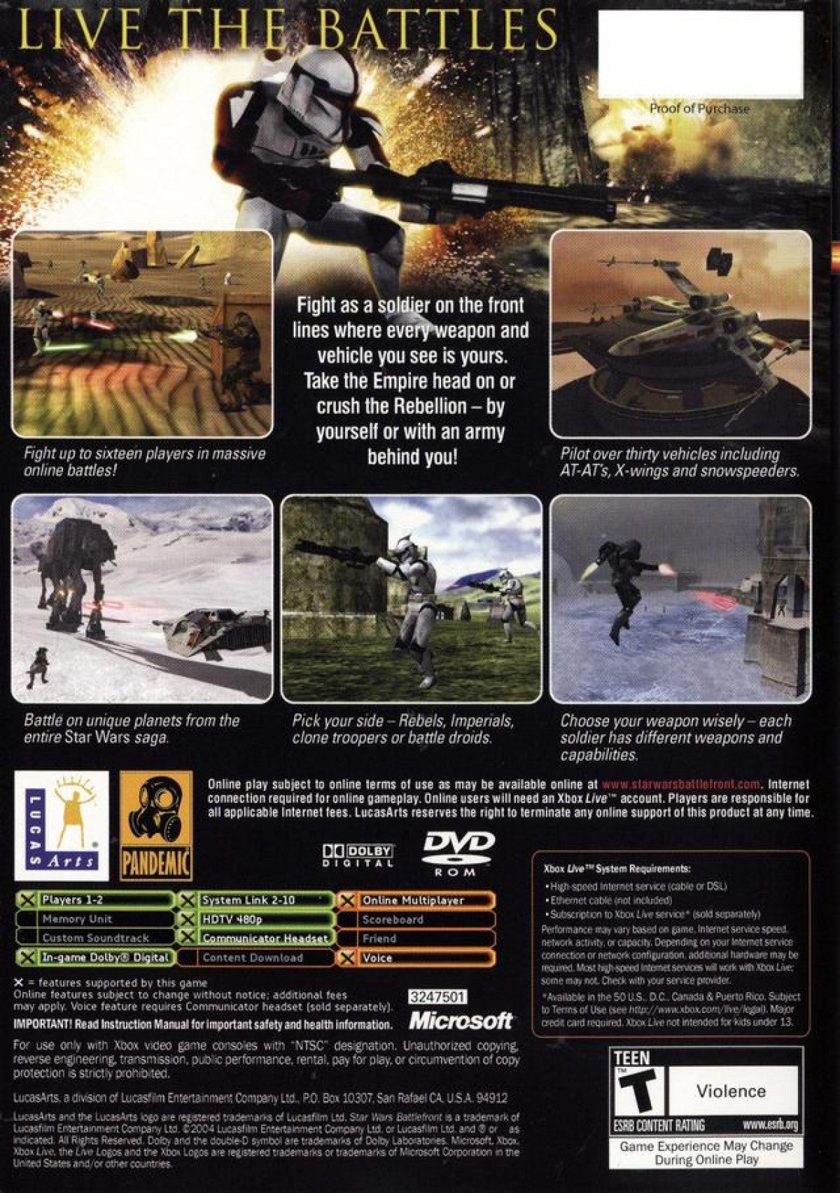 Star Wars: Battlefront back cover art for Xbox (XBOX) video game