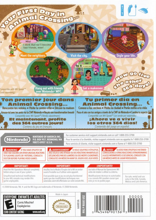 Animal Crossing: City Folk back cover art for Nintendo Wii (Wii) video game