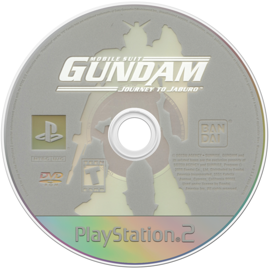 Retro Mobile Suit Gundam Journey to Jaburo PS2 inspired design featuring classic anime mech combat aesthetic vintage PlayStation 2 Earth Federation military campaign mobile suit battles ground warfare sci fi action cinematic Gundam storytelling nostalgic gameplay presentation- disc