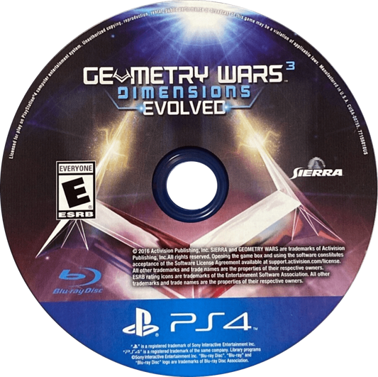 Geometry Wars 3: Dimensions Evolved – PlayStation 4 (PS4) video game disc, neon twin-stick shooter by Sierra and Lucid Games